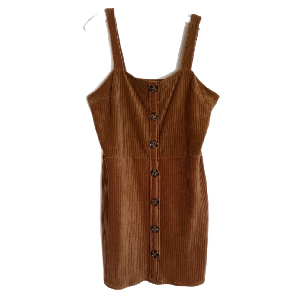 Brown Faux Corduroy Button Down Jumper Dress - Size XXL